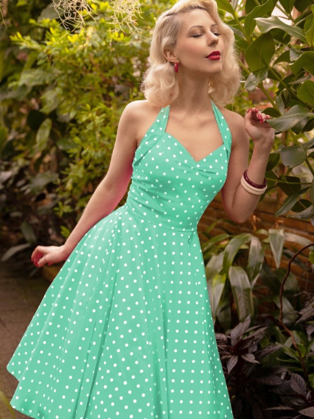 Mint Green Polka Dot Swing Dress, M, NWT